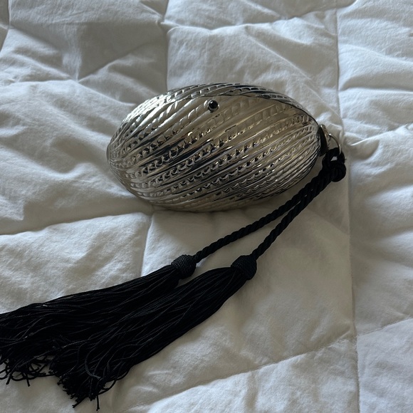 Vintage Handbags - Vintage Italian Silver Clutch with Black Accents